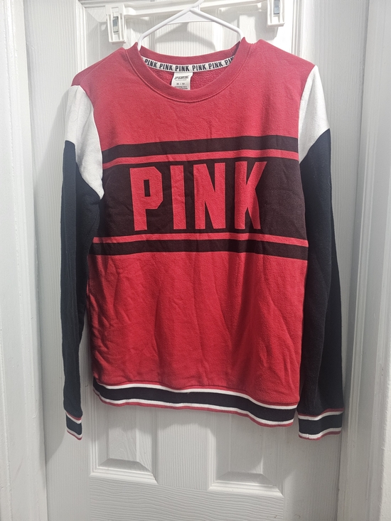 Victoria's Secret Tops - Victoria's Secret PINK Red Sweatshirt with Black Logo Trim